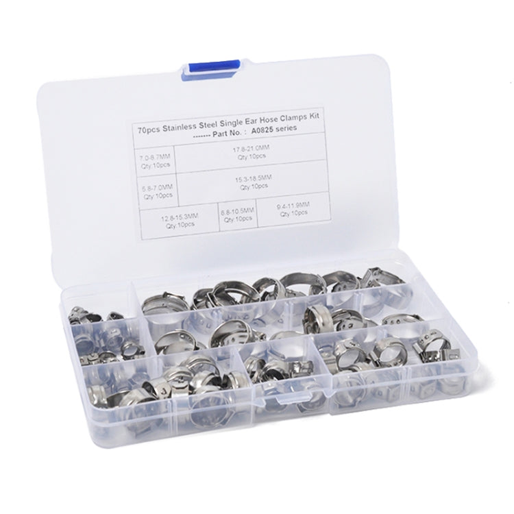 70 PCS Adjustable Single Ear Plus Stainless Steel Hydraulic Hose Clamps O-Clips Pipe Fuel Air, Inside Diameter Range: 5.8-21mm - In Car by buy2fix | Online Shopping UK | buy2fix