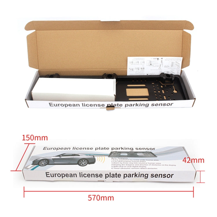 PZ300L Europe Car License Plate Frame Parking Sensors Reversing Radar with 3 Radar Detector - In Car by buy2fix | Online Shopping UK | buy2fix