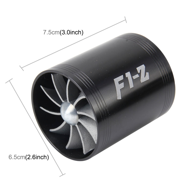 F1-Z Car Stainless Universal Supercharger Dual Double Turbine Air Intake Fuel Saver Turbo Turboing Charger Fan Set kit(Black) - In Car by buy2fix | Online Shopping UK | buy2fix