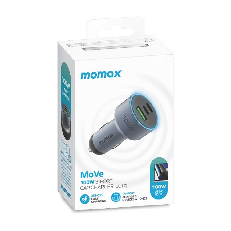 MOMAX UC17E 100W USB-C / Type-C x 2 + USB Three Ports Car Charger - In Car by MOMAX | Online Shopping UK | buy2fix