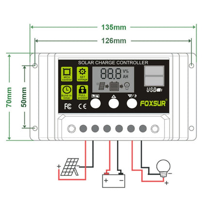 FOXSUR 30A Solar Charge Controller 12V / 24V Automatic Identification Controller - In Car by FOXSUR | Online Shopping UK | buy2fix