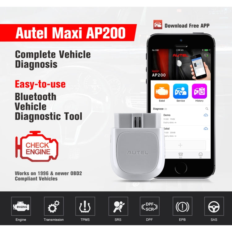 AUTEL AP200 Car OBD2 Fault Detector Diagnostic Scanner Tool - In Car by AUTEL | Online Shopping UK | buy2fix