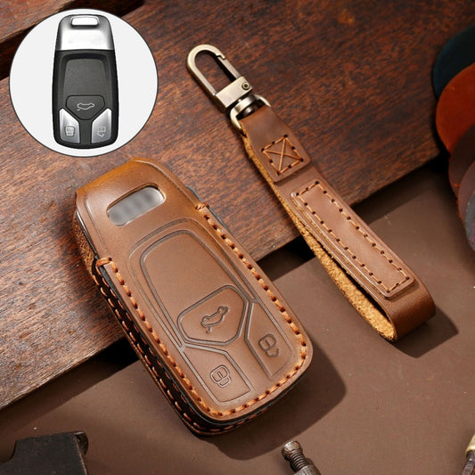 Hallmo Car Cowhide Leather Key Protective Cover Key Case for Audi A6L / A8L / A4 / A7 / A5 A Style(Brown) -  by buy2fix | Online Shopping UK | buy2fix
