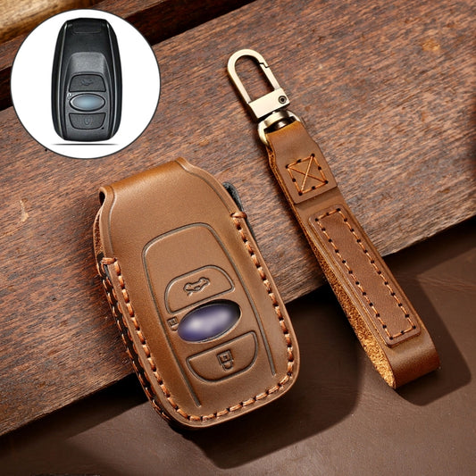 Hallmo Car Cowhide Leather Key Protective Cover Key Case for Subaru Forester(Brown) - Car Key Cases by Hallmo | Online Shopping UK | buy2fix