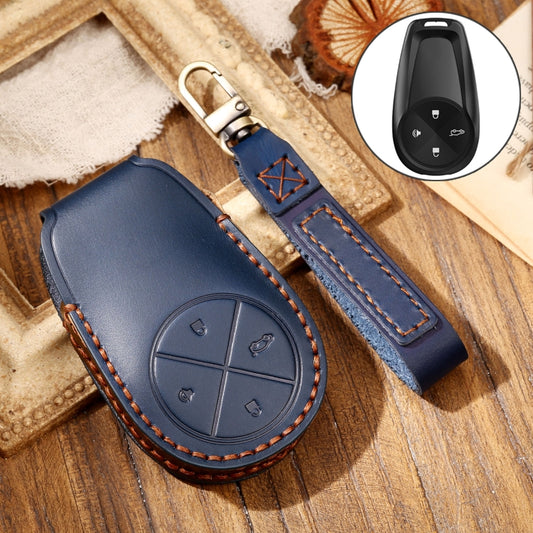 Hallmo Car Cowhide Leather Key Protective Cover Key Case for NIO ES6 / ES8(Blue) - Car Key Cases by Hallmo | Online Shopping UK | buy2fix