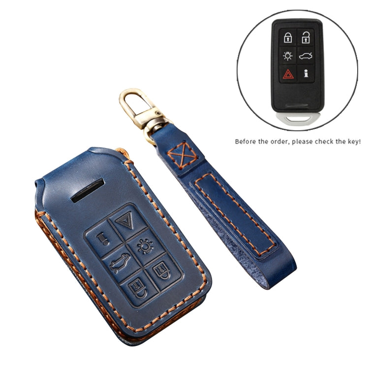 Hallmo Car Cowhide Leather Key Protective Cover Key Case for Volvo 6-button(Black) - Car Key Cases by Hallmo | Online Shopping UK | buy2fix