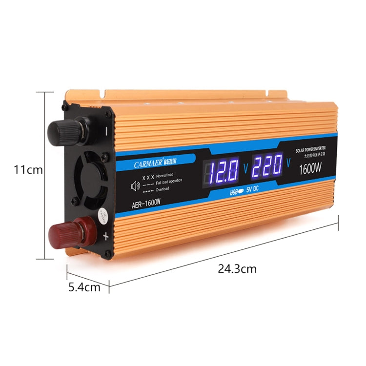 Carmaer 12V to 220V 1600W Car Multi-function Double Digital Display Inverter Household Power Converter - In Car by buy2fix | Online Shopping UK | buy2fix