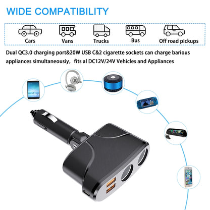 TR35 Car 2 in 1 Cigarette Lighter Extension Socket 20W PD Fast Charge QC3.0 USB Charger - In Car by buy2fix | Online Shopping UK | buy2fix