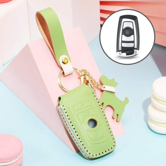 Hallmo Car Female Style Cowhide Leather Key Protective Cover for BMW, A Type (Grass Green) - In Car by buy2fix | Online Shopping UK | buy2fix
