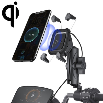 ZH-1558B2 Motorcycle Rear Mirror X-shape Aluminum Alloy Qi Wireless Charging Phone Holder - In Car by buy2fix | Online Shopping UK | buy2fix