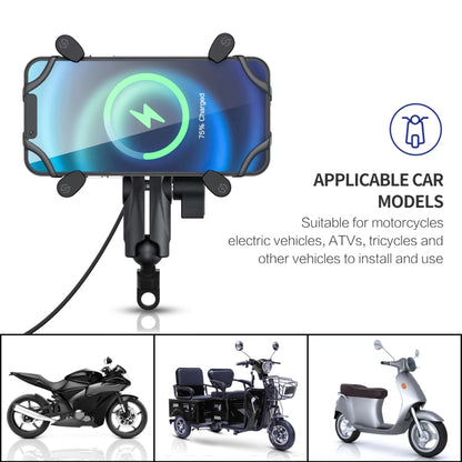 ZH-1558B2 Motorcycle Rear Mirror X-shape Aluminum Alloy Qi Wireless Charging Phone Holder - In Car by buy2fix | Online Shopping UK | buy2fix