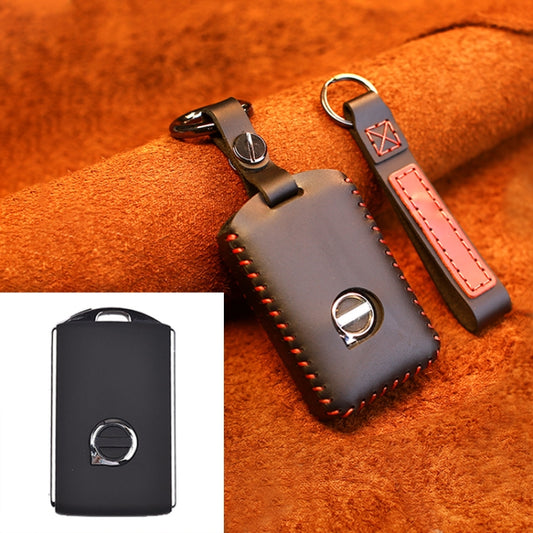 For Volvo Single Slit Style Car Cowhide Leather Key Protective Cover Key Case (Black) - In Car by buy2fix | Online Shopping UK | buy2fix