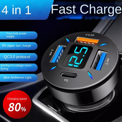 2pcs 4 in 1 USB PD20W+QC3.0+2.4A Digital Display Car Fast Charger - In Car by buy2fix | Online Shopping UK | buy2fix