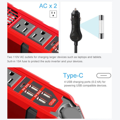 12V to 110V 200W Car Correction Sine Wave Inverter, US Plug - In Car by buy2fix | Online Shopping UK | buy2fix