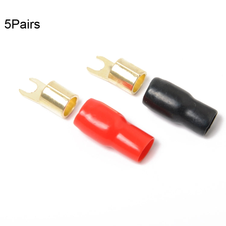 5 Pairs Car Audio Power Ground Wire Fork Terminals Brass 4 Gauge 5/16 inch Connectors Red and Black Boots - In Car by buy2fix | Online Shopping UK | buy2fix