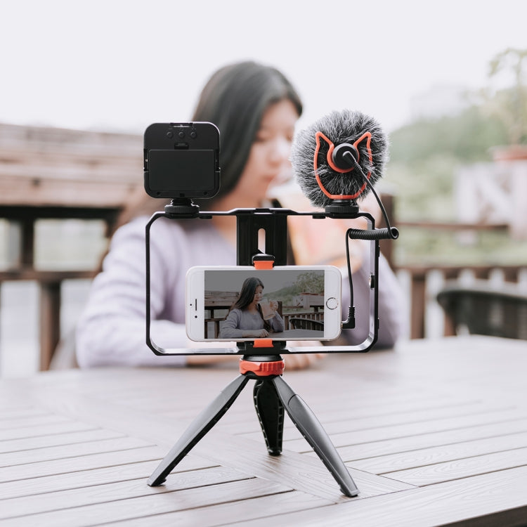 YELANGU PC204 YLG1801D Vlogging Live Broadcast LED Selfie Light Smartphone Video Rig Handle Stabilizer Bracket Kits with Microphone & Tripod - Camera Cage by YELANGU | Online Shopping UK | buy2fix