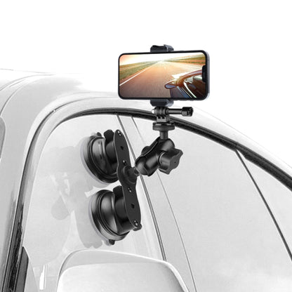 Dual Suction Cup Mount Holder with Tripod Adapter & Steel Tether & Safety Buckle (Black) - DJI & GoPro Accessories by buy2fix | Online Shopping UK | buy2fix