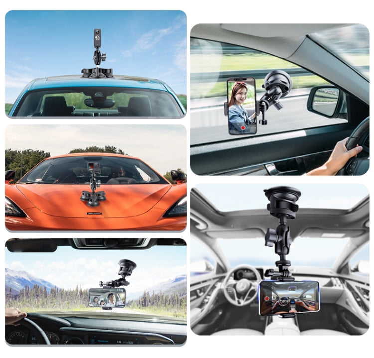 Dual Suction Cup Mount Holder with Tripod Adapter & Steel Tether & Safety Buckle (Black) - DJI & GoPro Accessories by buy2fix | Online Shopping UK | buy2fix