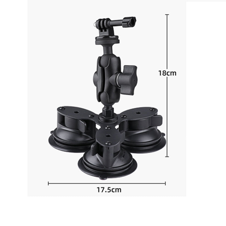Triangle Suction Cup Mount Holder with Tripod Adapter & Steel Tether & Safety Buckle (Black) - DJI & GoPro Accessories by buy2fix | Online Shopping UK | buy2fix