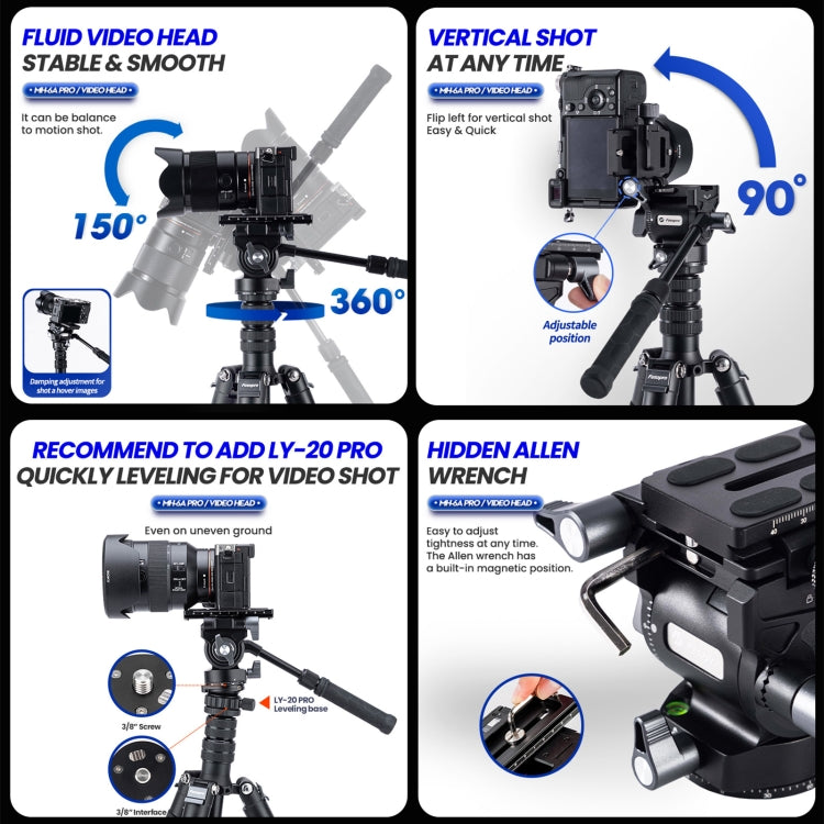 Fotopro MH-6A Pro Aluminum Alloy Heavy Duty Video Camera Tripod Action Fluid Drag Head with Sliding Plate (Black) - Tripod Heads by Fotopro | Online Shopping UK | buy2fix