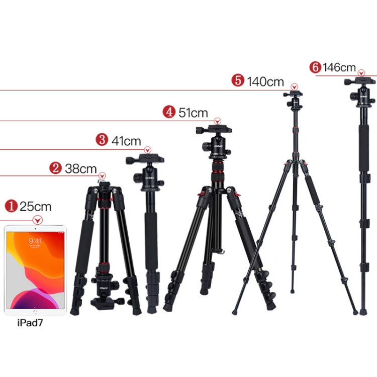 TRIOPO K2508S+B1S Adjustable Portable  Aluminum Alloy Tripod with Ball Head for SLR Camera(Black) - Tripods by TRIOPO | Online Shopping UK | buy2fix