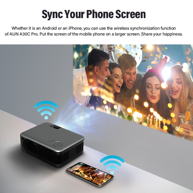 AUN A30C 480P 3000 Lumens Sync Screen Version Portable Home Theater LED HD Digital Projector (EU Plug) - LED Projector by AUN | Online Shopping UK | buy2fix