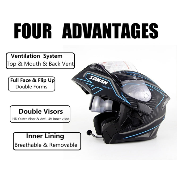 Soman 955 Skyeye Motorcycle Full / Open Face Bluetooth Helmet Headset Full Face, Supports Answer / Hang Up Calls(Black Blue) -  by SOMAN | Online Shopping UK | buy2fix