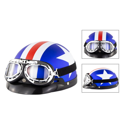 Soman Electromobile Motorcycle Half Face Helmet Retro Harley Helmet with Goggles(Matte Blue French White Star) -  by SOMAN | Online Shopping UK | buy2fix