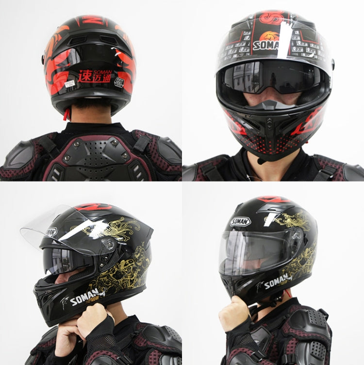 Soman SM-960 Motorcycle Electromobile Full Face Helmet Double Lens Protective Helmet(Gold with Gold Lens) -  by SOMAN | Online Shopping UK | buy2fix