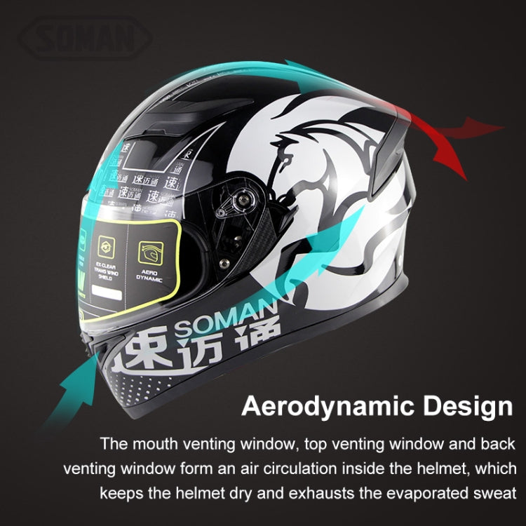 Soman SM-960 Motorcycle Electromobile Full Face Helmet Double Lens Protective Helmet(Silver with Silver Lens) -  by SOMAN | Online Shopping UK | buy2fix