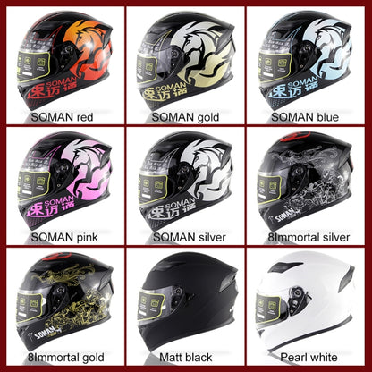 Soman SM-960 Motorcycle Electromobile Full Face Helmet Double Lens Protective Helmet(Silver with Silver Lens) -  by SOMAN | Online Shopping UK | buy2fix