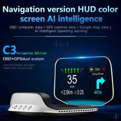 C3 OBD2 + GPS Mode Car Head-up Display HUD Overspeed / Speed / Water Temperature Too High / Voltage Too Low / Engine Failure Alarm / Fatigue Driving Reminder / Navigation Function -  by buy2fix | Online Shopping UK | buy2fix
