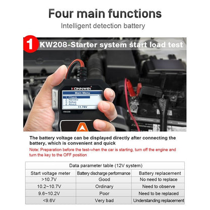 KONNWEI KW208 Car TFT Color Screen Battery Tester Support 8 Languages - In Car by KONNWEI | Online Shopping UK | buy2fix