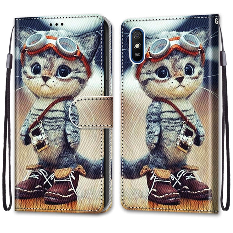 For Xiaomi Redmi 9A Coloured Drawing Cross Texture Horizontal Flip PU Leather Case with Holder & Card Slots & Wallet & Lanyard(Leather Shoes Cat) - Xiaomi Cases by buy2fix | Online Shopping UK | buy2fix