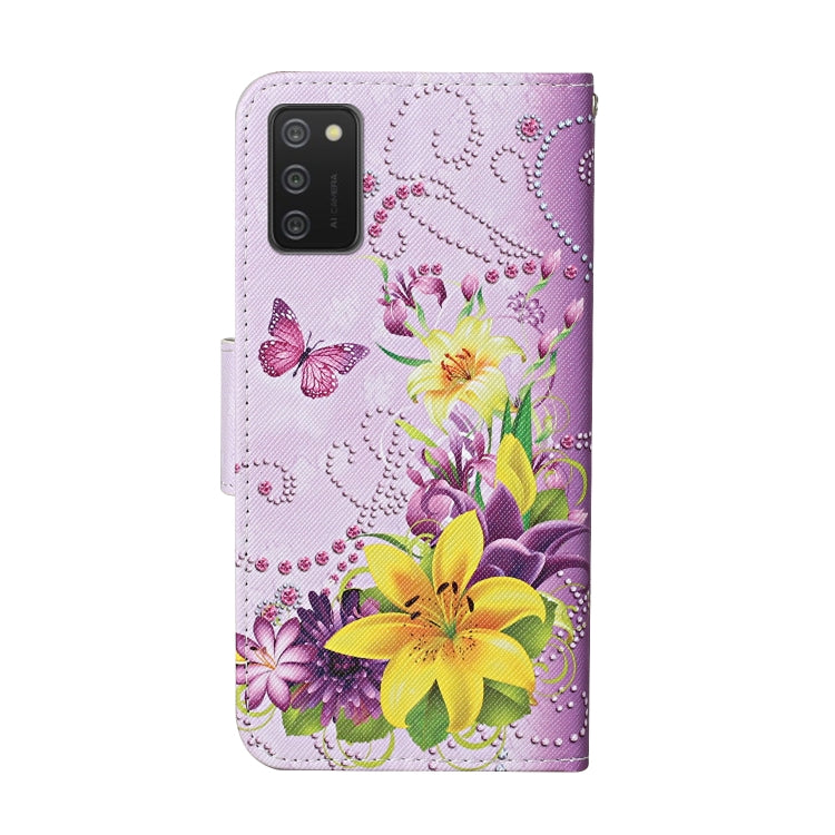 For Samsung Galaxy A02s(EU Edition) Colored Drawing Pattern Horizontal Flip Leather Case with Holder & Card Slots & Wallet & Lanyard(Yellow Flower Butterfly) - Galaxy Phone Cases by ViLi | Online Shopping UK | buy2fix