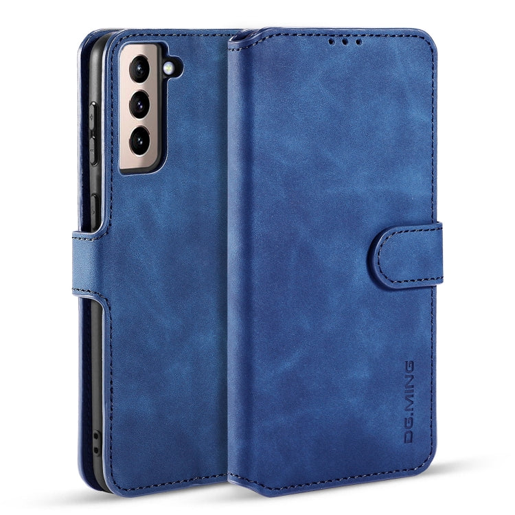 For Samsung Galaxy S21 5G DG.MING Retro Oil Side Horizontal Flip Case with Holder & Card Slots & Wallet(Blue) - Galaxy S21 5G Cases by DG.MING | Online Shopping UK | buy2fix