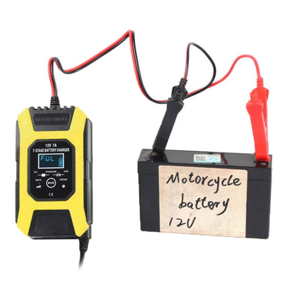 FOXSUR Car / Motorcycle Repair Charger 12V 7A 7-stage + Multi-battery Mode Lead-acid Battery Charger, Plug Type:US Plug(Yellow) - In Car by FOXSUR | Online Shopping UK | buy2fix