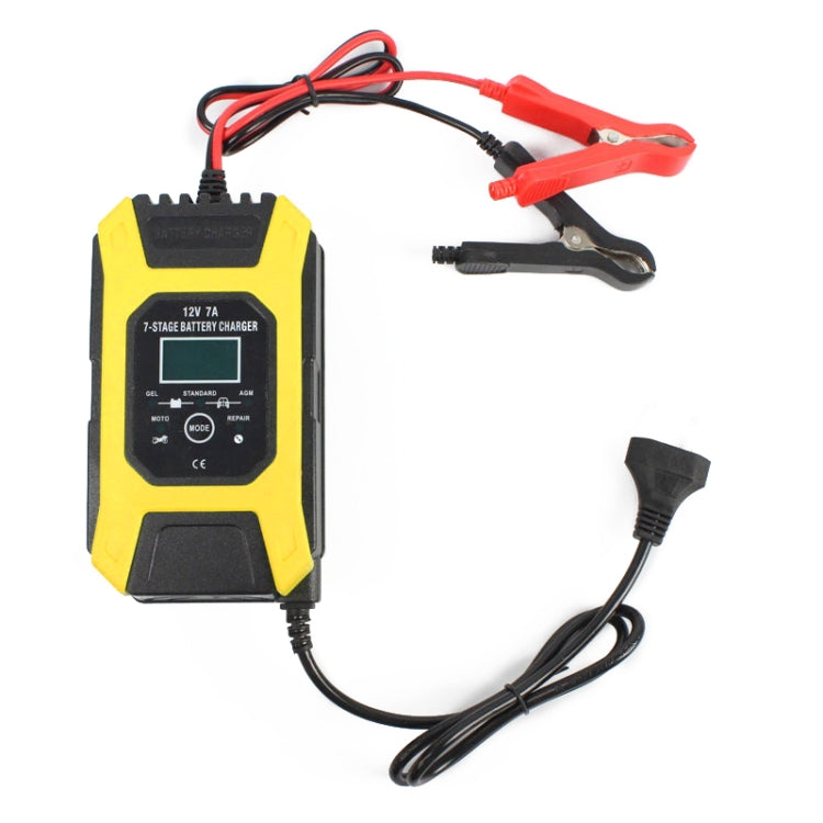 FOXSUR Car / Motorcycle Repair Charger 12V 7A 7-stage + Multi-battery Mode Lead-acid Battery Charger, Plug Type:EU Plug(Yellow) - In Car by FOXSUR | Online Shopping UK | buy2fix