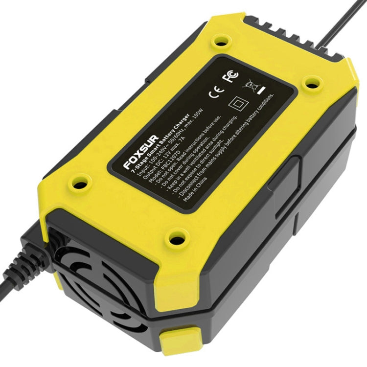 FOXSUR Car / Motorcycle Repair Charger 12V 7A 7-stage + Multi-battery Mode Lead-acid Battery Charger, Plug Type:EU Plug(Yellow) - In Car by FOXSUR | Online Shopping UK | buy2fix