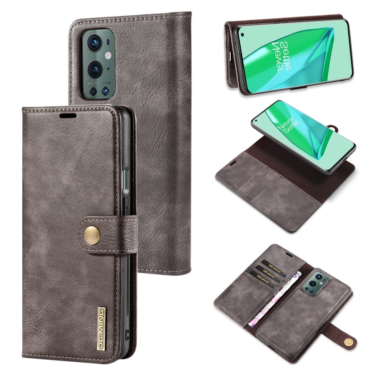 For OnePlus 9 Pro DG.MING Crazy Horse Texture Flip Detachable Magnetic Leather Case with Holder & Card Slots & Wallet(Grey) - OnePlus Cases by DG.MING | Online Shopping UK | buy2fix