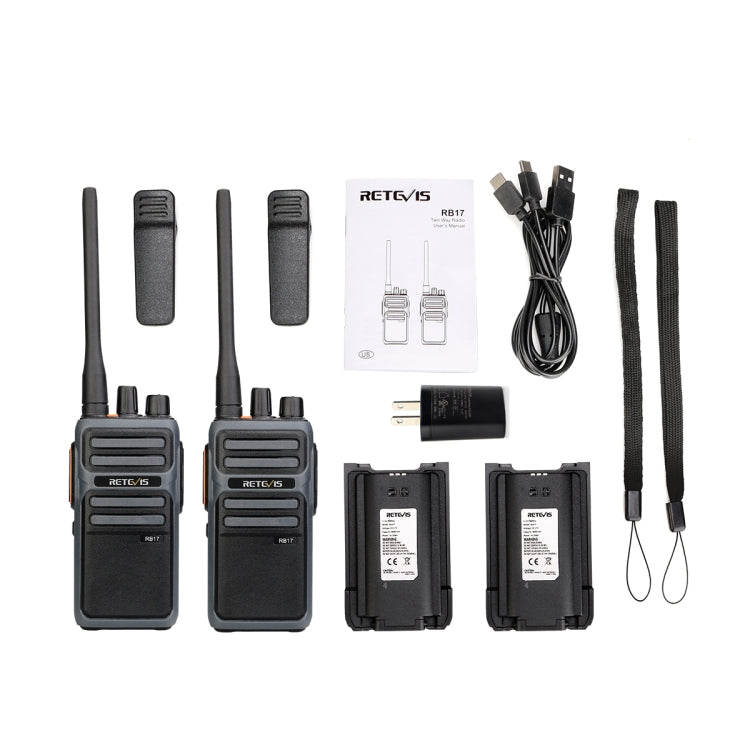 1 Pair RETEVIS RB17 462.5500-462.7250MHz 16CHS FRS License-free Two Way Radio Handheld Walkie Talkie, US Plug(Black) - Handheld Walkie Talkie by RETEVIS | Online Shopping UK | buy2fix