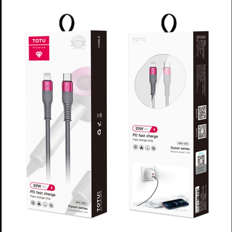 TOTUDESIGN BPD-005 Dyson Series USB-C / Type-C to 8 Pin PD Fast Silicone Data Cable for iPhone, iPad, Length: 1.2m(Gray) - Normal Style Cable by TOTUDESIGN | Online Shopping UK | buy2fix