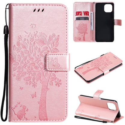 For Xiaomi Mi 11 Lite 5G Tree & Cat Pattern Pressed Printing Horizontal Flip PU Leather Case with Holder & Card Slots & Wallet & Lanyard(Rose Gold) - Xiaomi Cases by Diaobaolee | Online Shopping UK | buy2fix