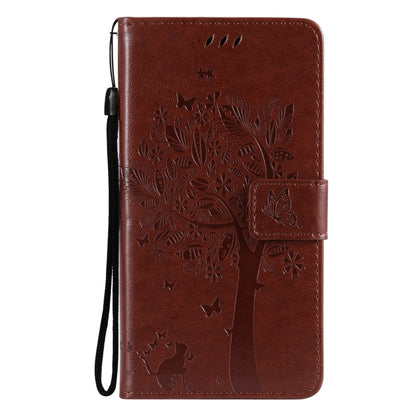 For Xiaomi Mi 11 Lite 5G Tree & Cat Pattern Pressed Printing Horizontal Flip PU Leather Case with Holder & Card Slots & Wallet & Lanyard(Coffee) - Xiaomi Cases by Diaobaolee | Online Shopping UK | buy2fix