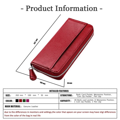 RFID Lychee Texture Fashion Organ Clutch Ladies Zipper Long Change Bag(Red Wine) - Antimagnetic RFID Package by buy2fix | Online Shopping UK | buy2fix