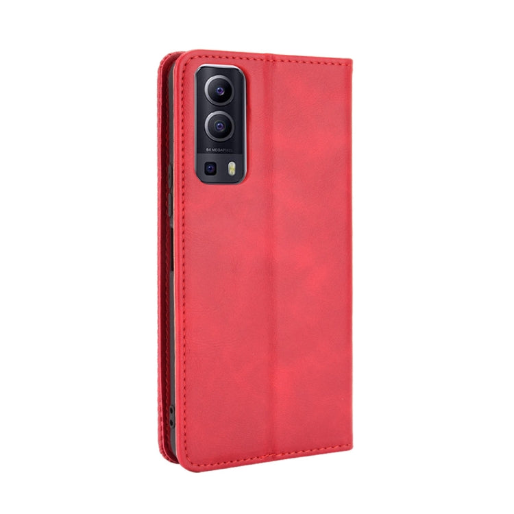 For vivo Y72 5G / iQOO Z3 5G Magnetic Buckle Retro Crazy Horse Texture Horizontal Flip Leather Case with Holder & Card Slots & Photo Frame(Red) - vivo Cases by buy2fix | Online Shopping UK | buy2fix