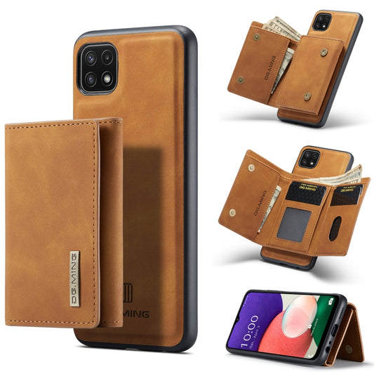 For Samsung Galaxy A22 5G DG.MING M1 Series 3-Fold Multi Card Wallet  Back Cover Shockproof Case with Holder Function(Brown) - Galaxy Phone Cases by DG.MING | Online Shopping UK | buy2fix