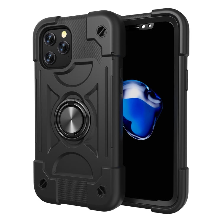 For iPhone 12 / 12 Pro Shockproof Silicone + PC Protective Case with Dual-Ring Holder(Black) - iPhone 12 / 12 Pro Cases by buy2fix | Online Shopping UK | buy2fix