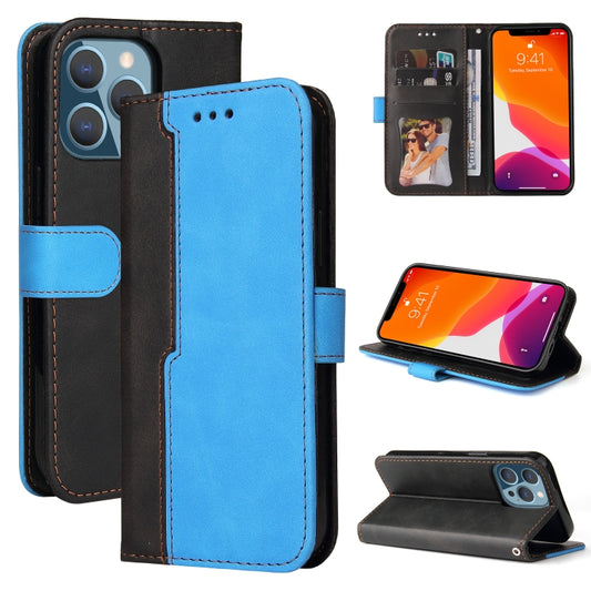 For iPhone 13 Pro Business Stitching-Color Horizontal Flip PU Leather Case with Holder & Card Slots & Photo Frame  (Blue) - iPhone 13 Pro Cases by buy2fix | Online Shopping UK | buy2fix