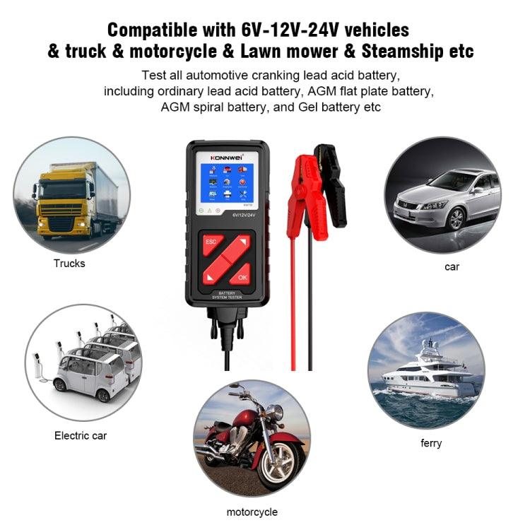 KONNWEI KW710 Car 3.2 inch 6V-24V Lead-acid Battery Tester Support 13 Languages - In Car by KONNWEI | Online Shopping UK | buy2fix